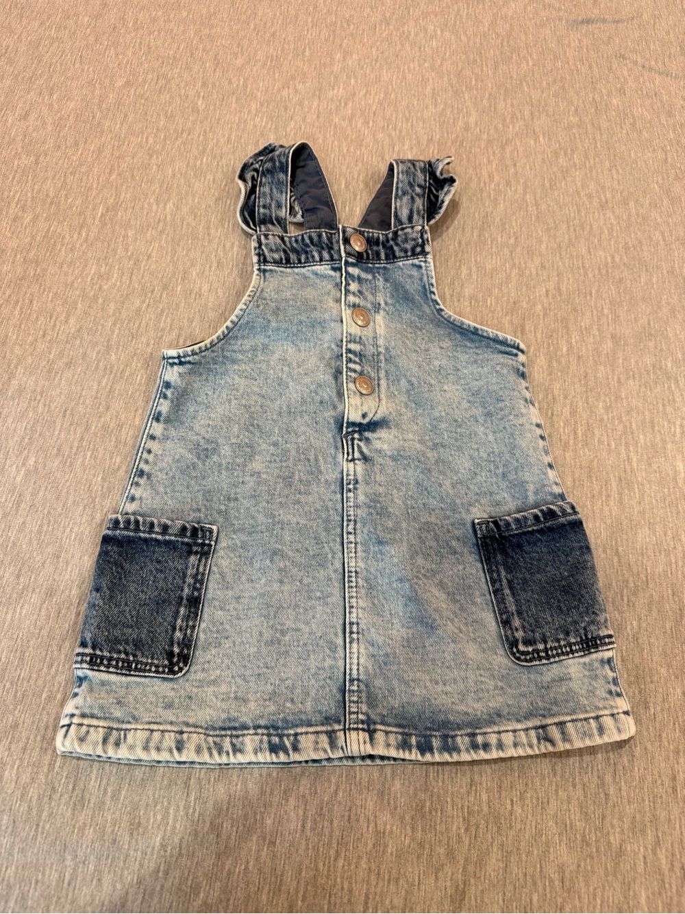 H&M Light Wash Denim Pinafore Dress with Dark Pocket Accents